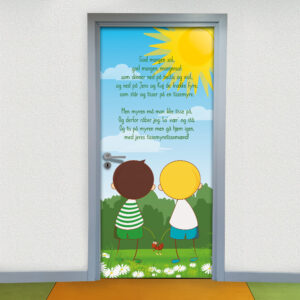 Udsmyk skolen og dagtilbuddets med børnesange som man kender. Her et flot design med God morgen sol.
