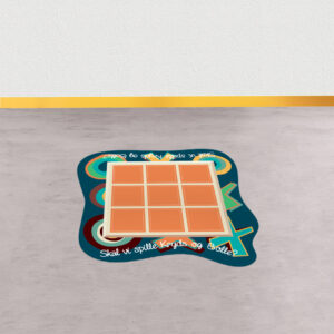 Visuel udsmykning med indbygget lege som denne gulvfolie, som man kan spille Backgammon på. Mellem mockup.