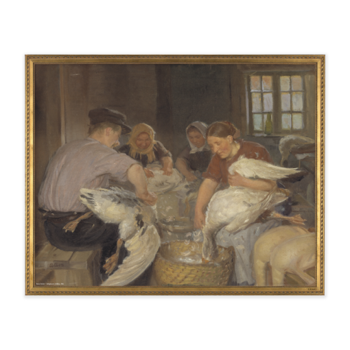 Kunstmotiv fra Anna Ancher med Julegæssene plukkes