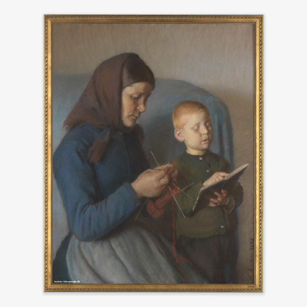 Kunstmotiv fra Anna Ancher med Lektien gennemgåes