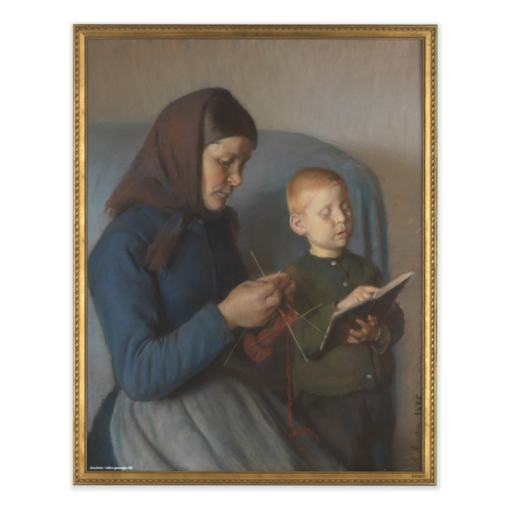 Kunstmotiv fra Anna Ancher med Lektien gennemgåes