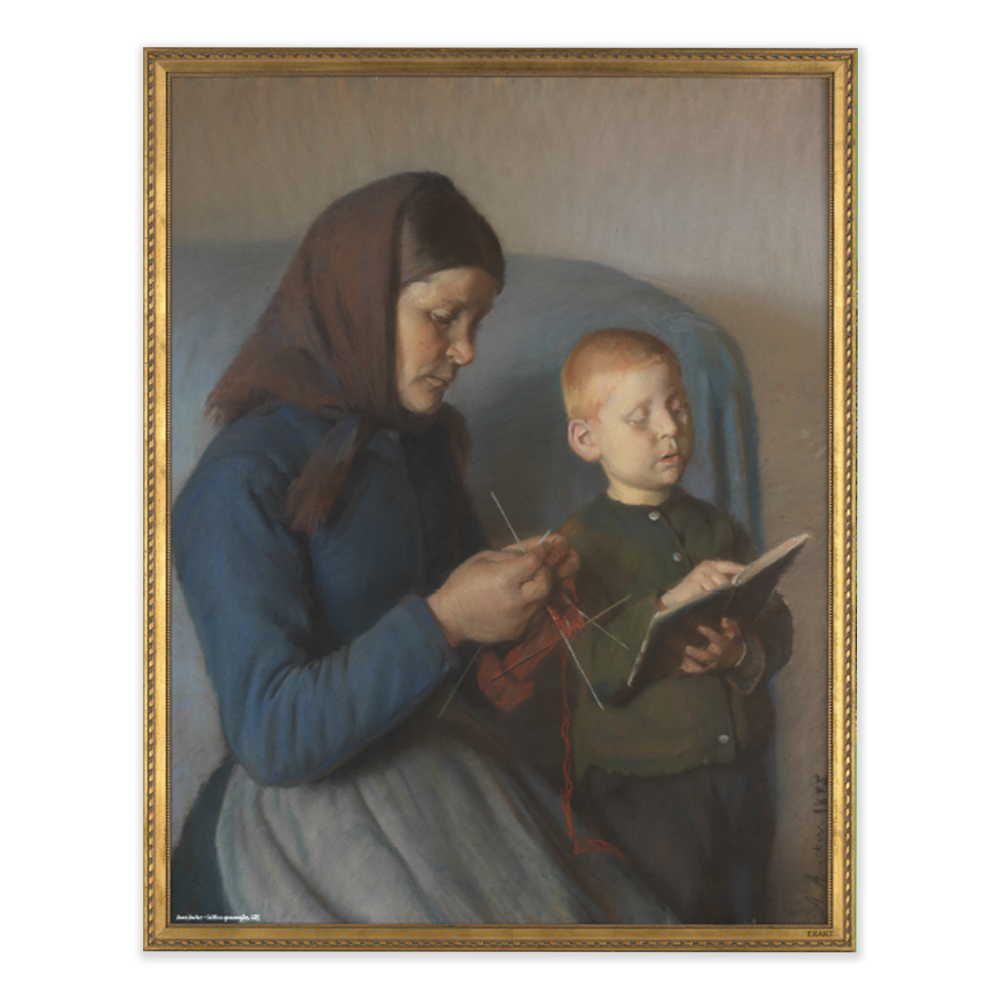 Kunstmotiv fra Anna Ancher med Lektien gennemgåes