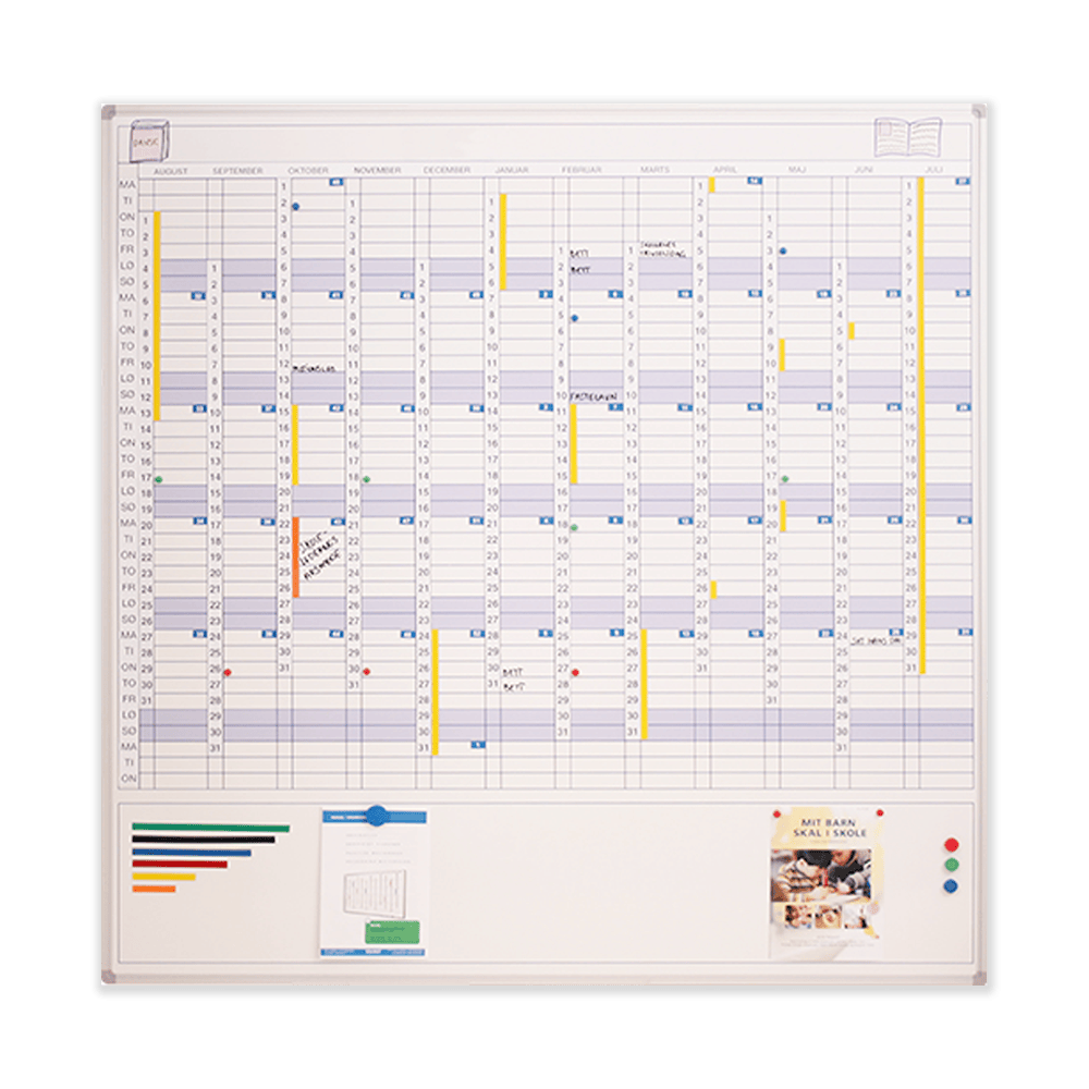 Evighedskalender på whiteboardtavle i 120x120 cm