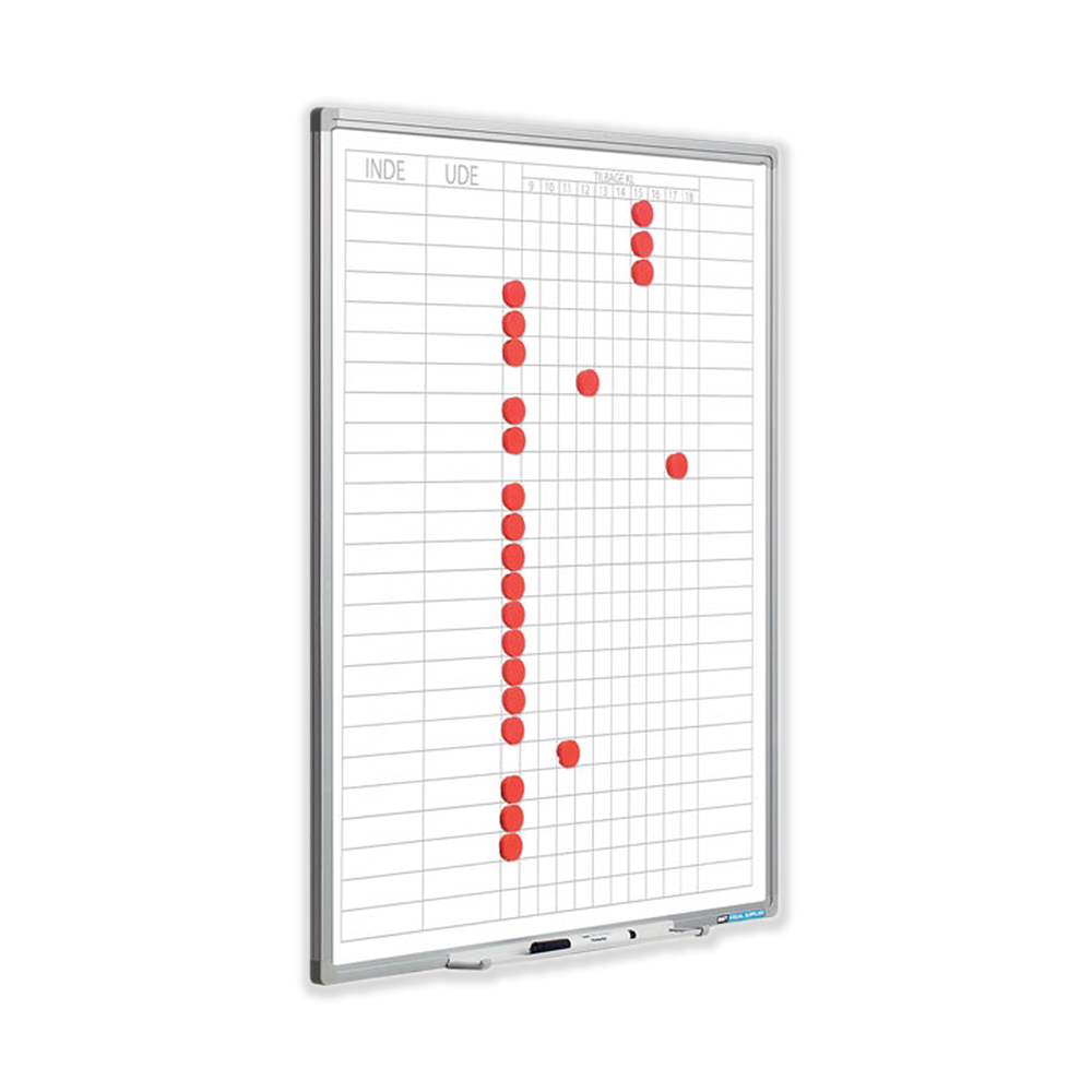Tilstedeværelsestavle fra Exakt med plads til 25 medarbejdere