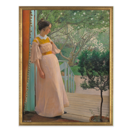 Kunstmotiv fra L.A. Ring med I havedøren