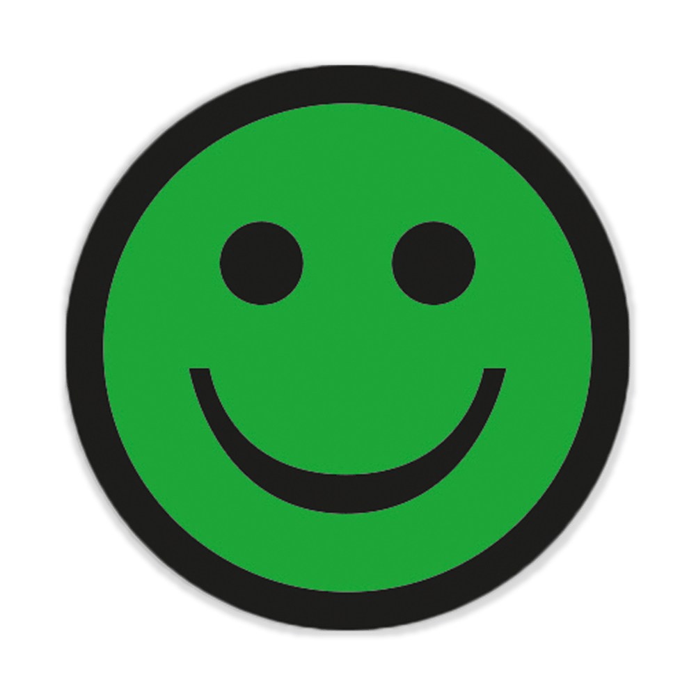 Grø magnet med glad smiley til planlægningstavle