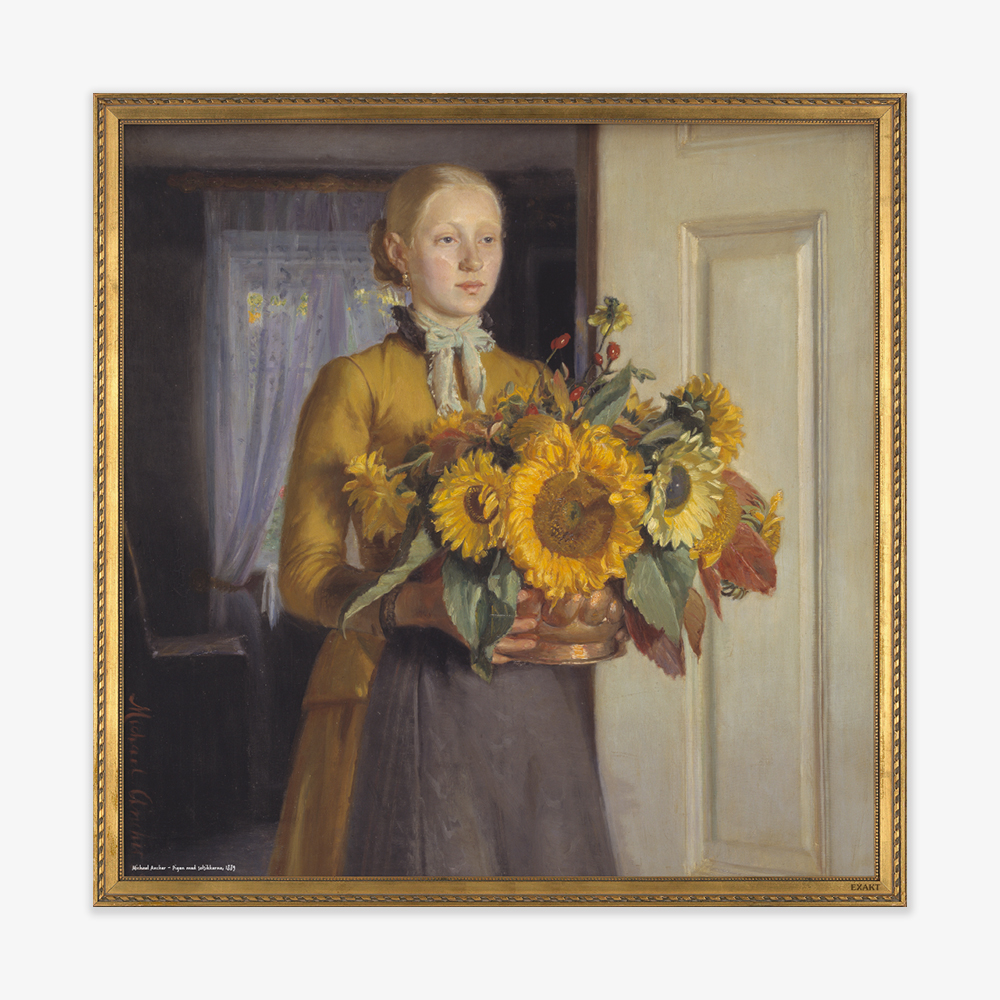 Kunstmotiv fra Michael Ancher med Pigen med solsikkerne