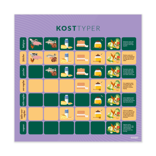 Design med forskellige kosttyper til madkundskabslokalet