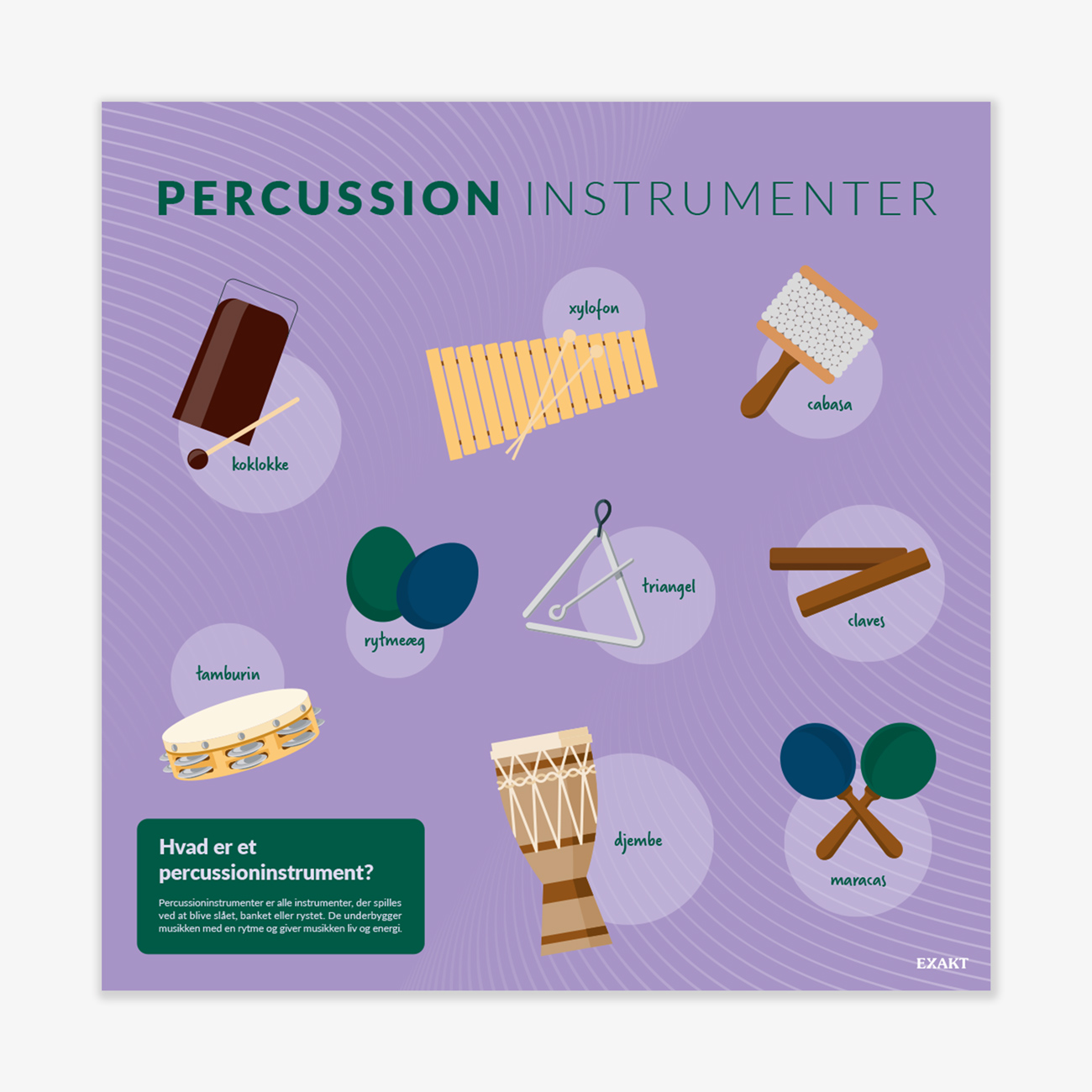 Design med percussion instrumenter til musiklokalet