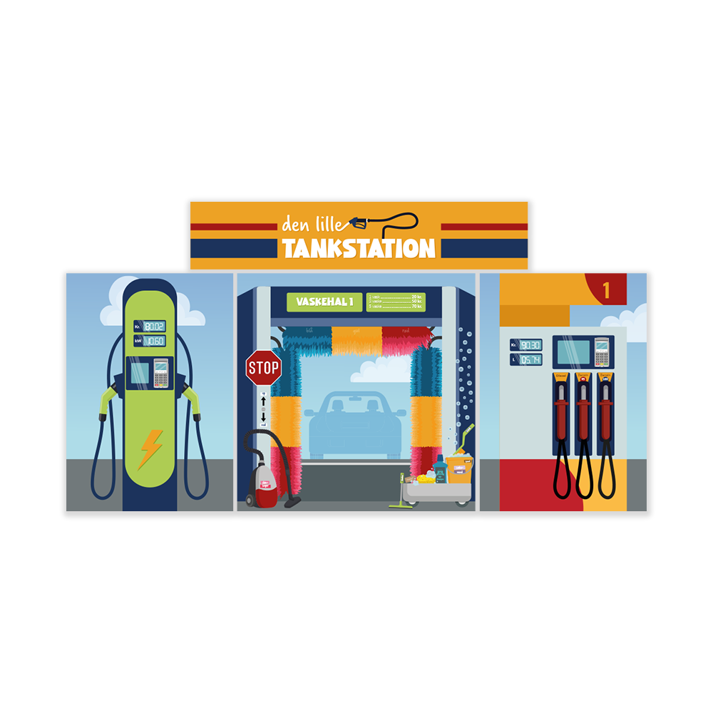 4x legeplader til legehus med tankstationstema