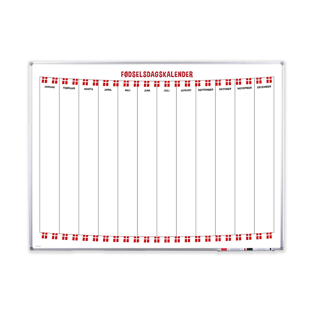 Whiteboard med fødselsdagskalender