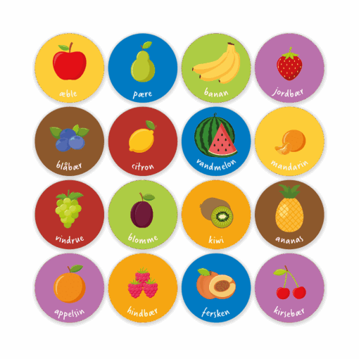 16 farverige gulvfolier med frugt og grønt