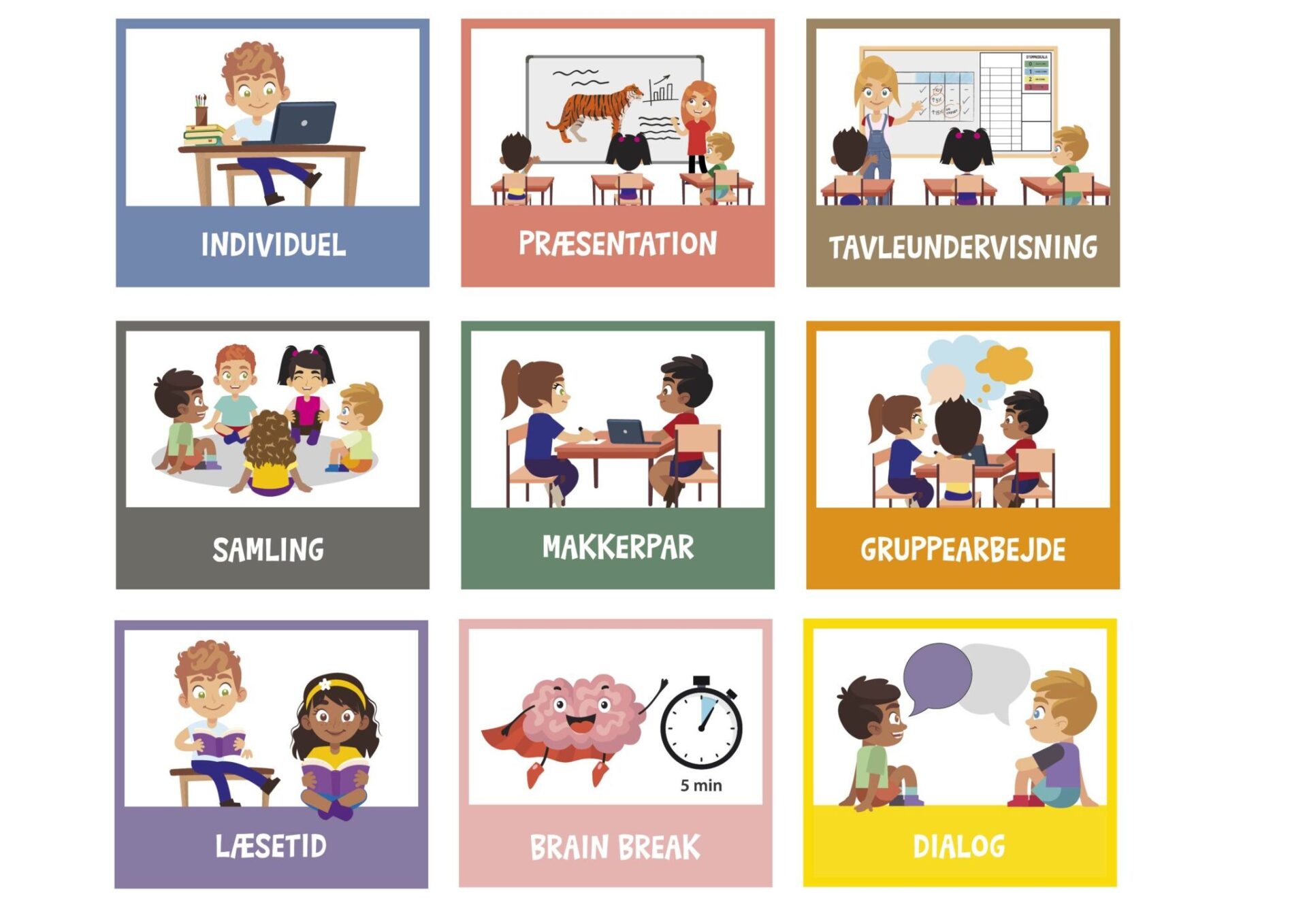 Piktogrammagneter med arbejdsformer til bedre klasseledelse