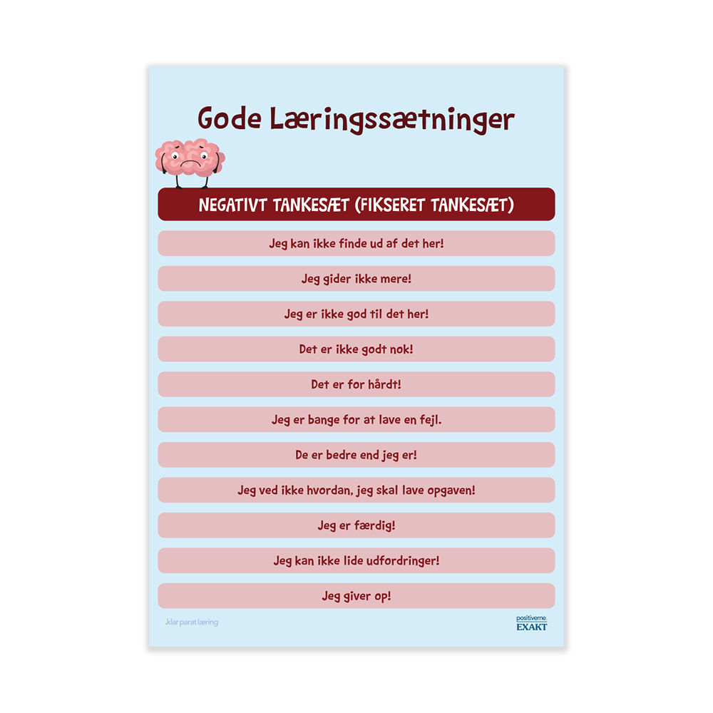 Trivselstavle med negativt tankesæt til klasselokaler