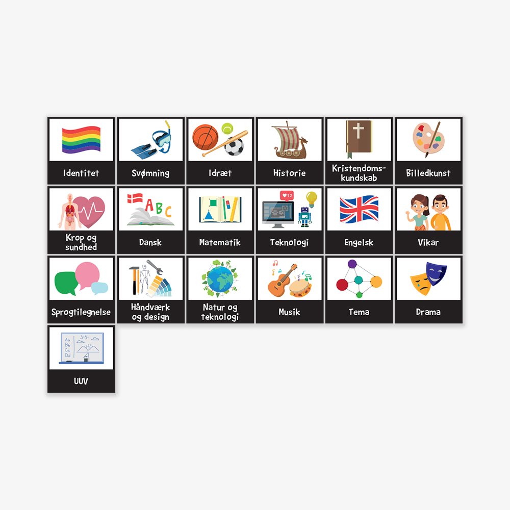 Piktogrammagneter med fag til indskoling