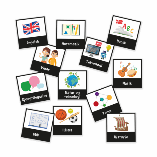 Piktogrammagneter med fag til indskoling