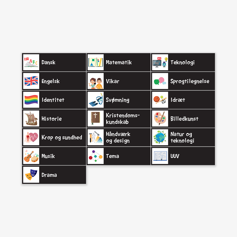 Piktogrammagneter med fag til indskoling
