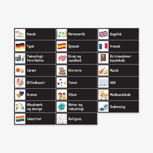 Piktogrammagneter med fag til mellemtrin