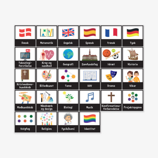 Piktogrammagneter med fag til udskoling
