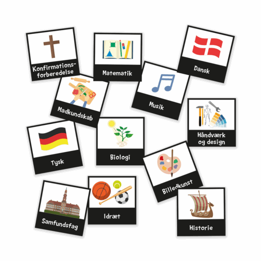 Piktogrammagneter med fag til udskoling
