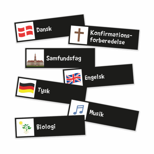 Piktogrammagneter med fag til udskoling