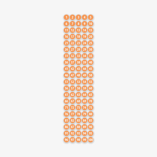 100 stk. gulvfolier med tallene 1-100 i orange