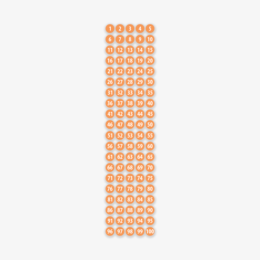 100 stk. gulvfolier med tallene 1-100 i orange