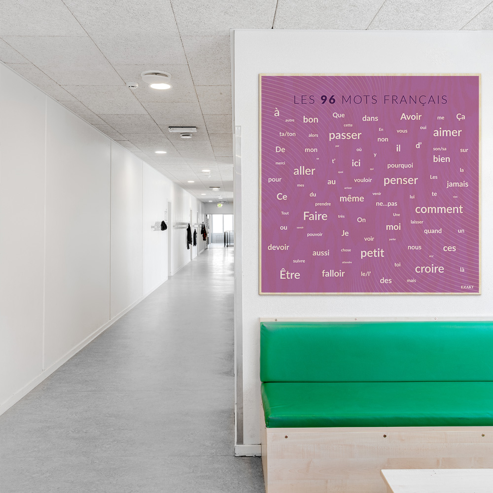 Læringsplade i træfiner med 196FranskeOrd til klasselokale