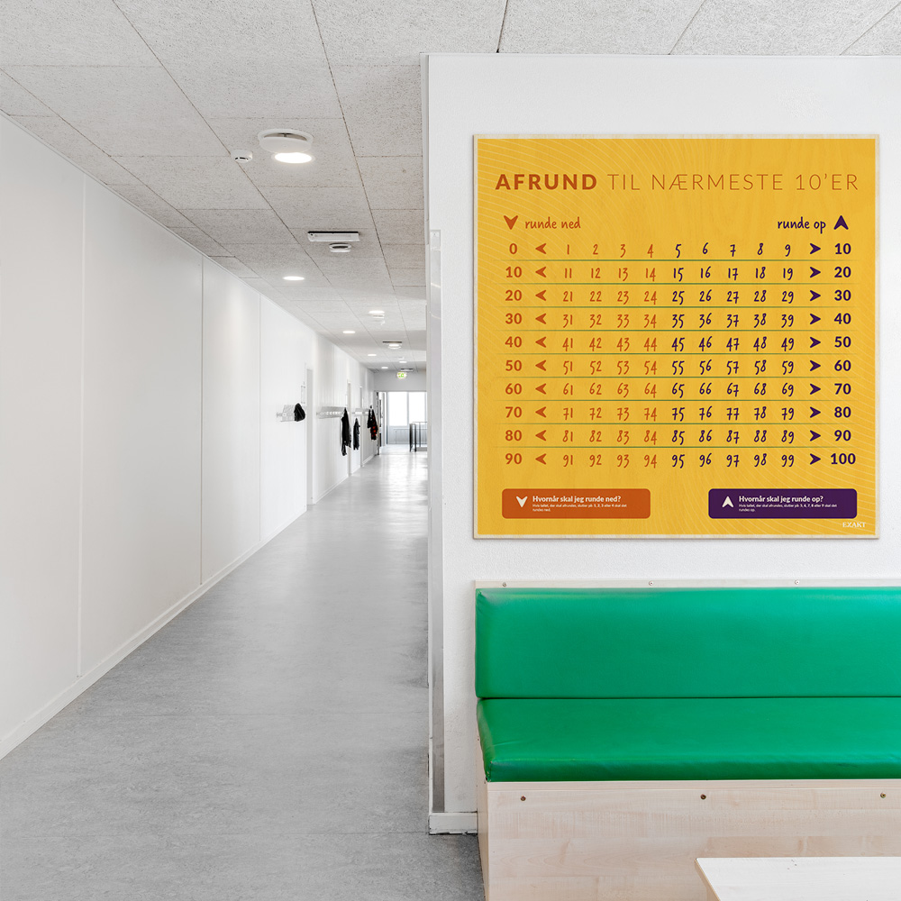 Læringsplade i træfiner med afrunding til klasselokale