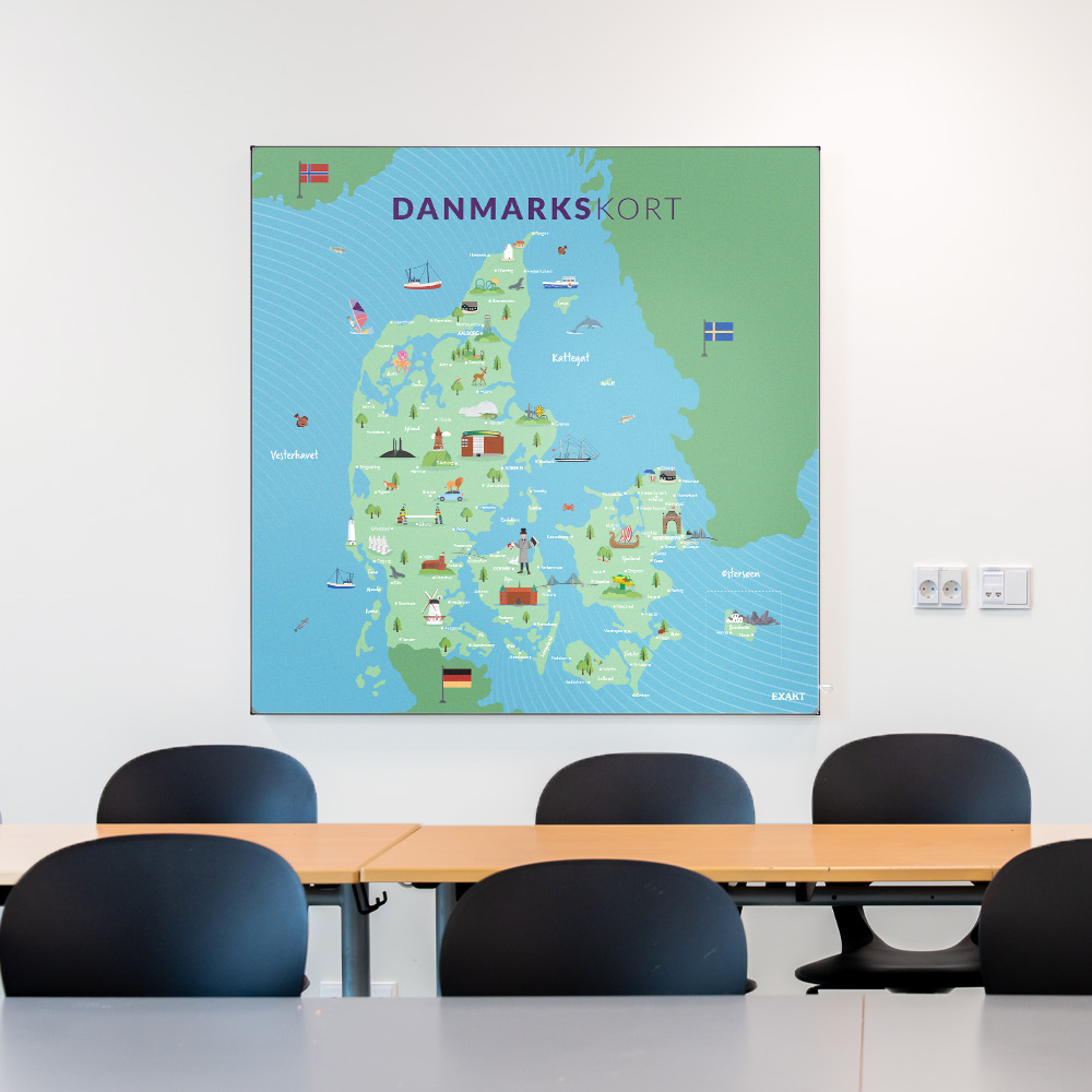 Akustik med danmarkskort til klasselokale