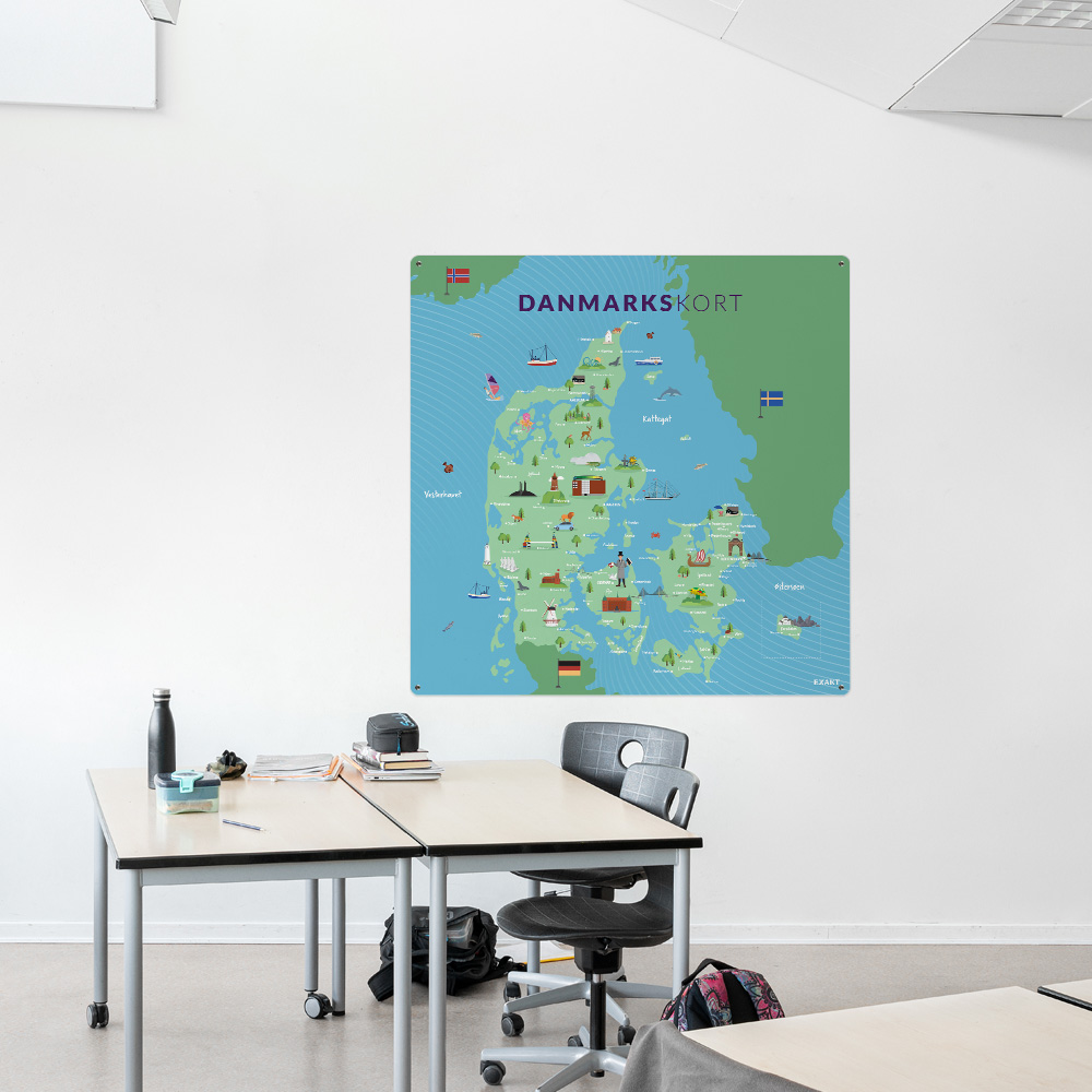 Læringsplade med danmarkskort til klasselokale