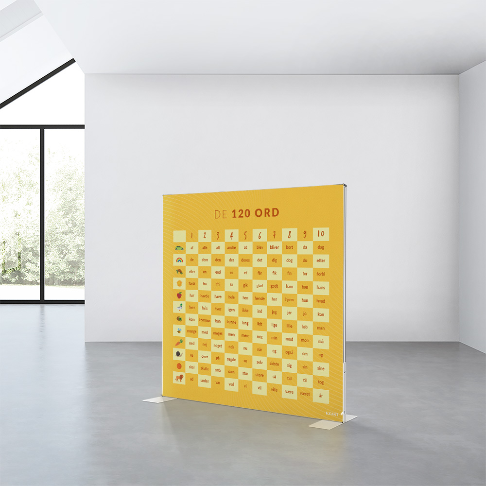 Design med koordinatsystem af 120 danske ord