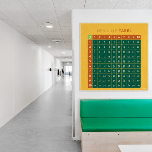 Læringsplade i træfiner med denlilletabel til klasselokale