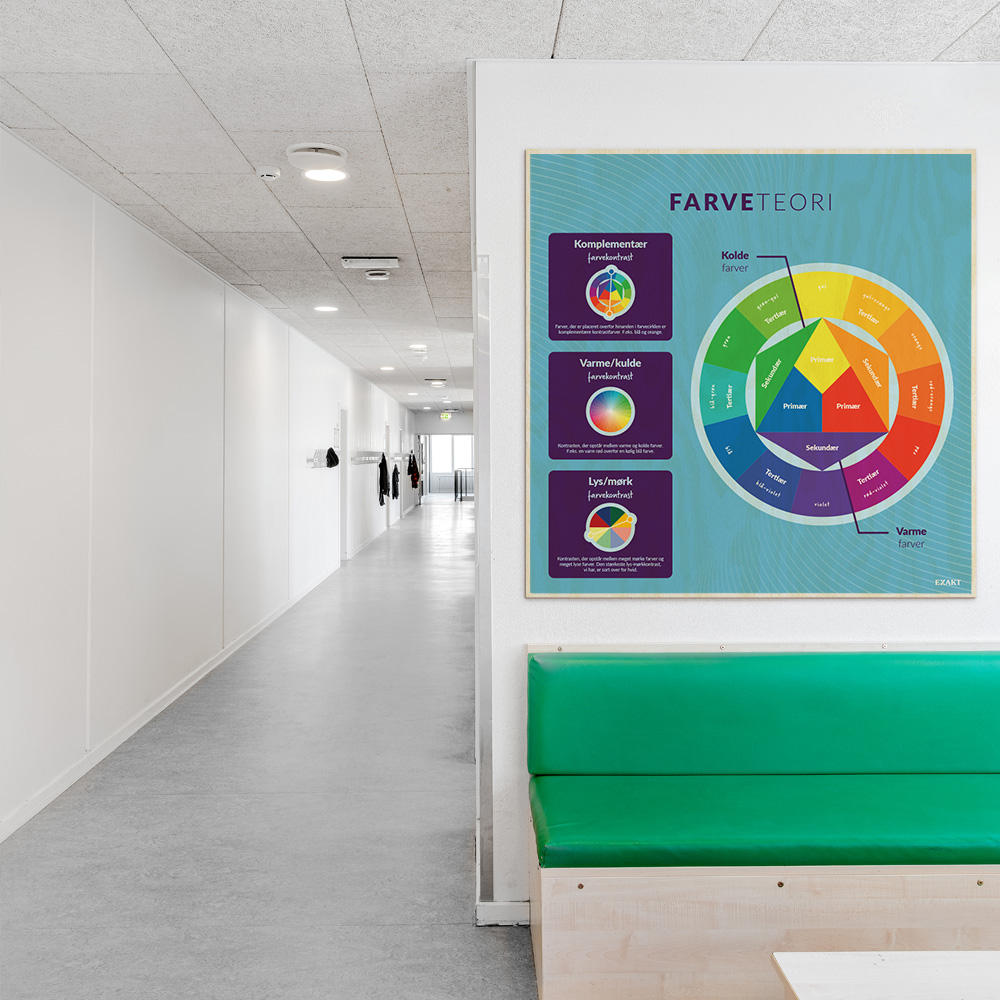 Læringsplade i træfiner med Farveteori til klasselokale