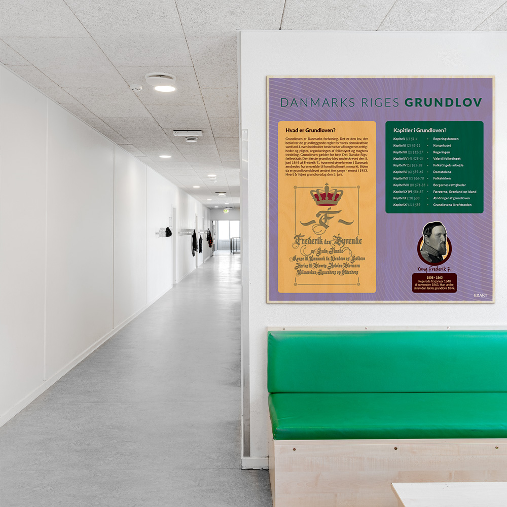 Læringsplade i træfiner med Grundloventil klasselokale