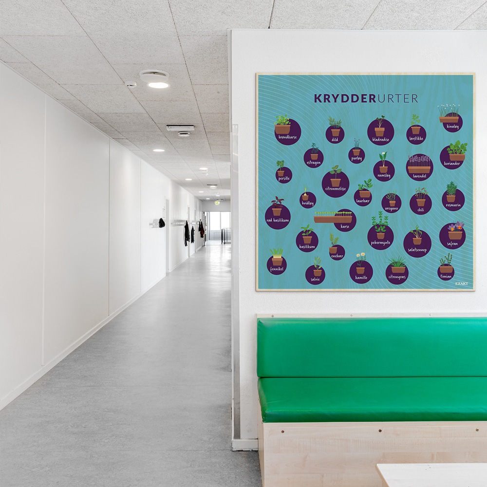 Læringsplade i træfiner med Krydderurter i klasselokale