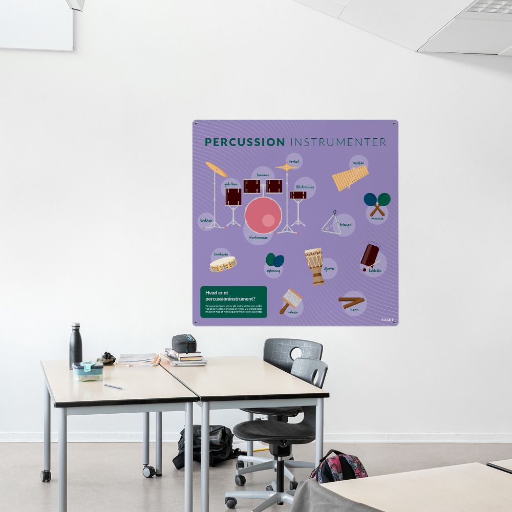 Læringsplade med PercussionInstrumenter i klasselokale