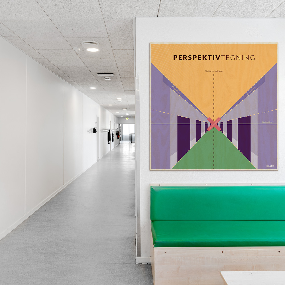 Læringsplade i træfiner med Perspektivtegning i klasselokale