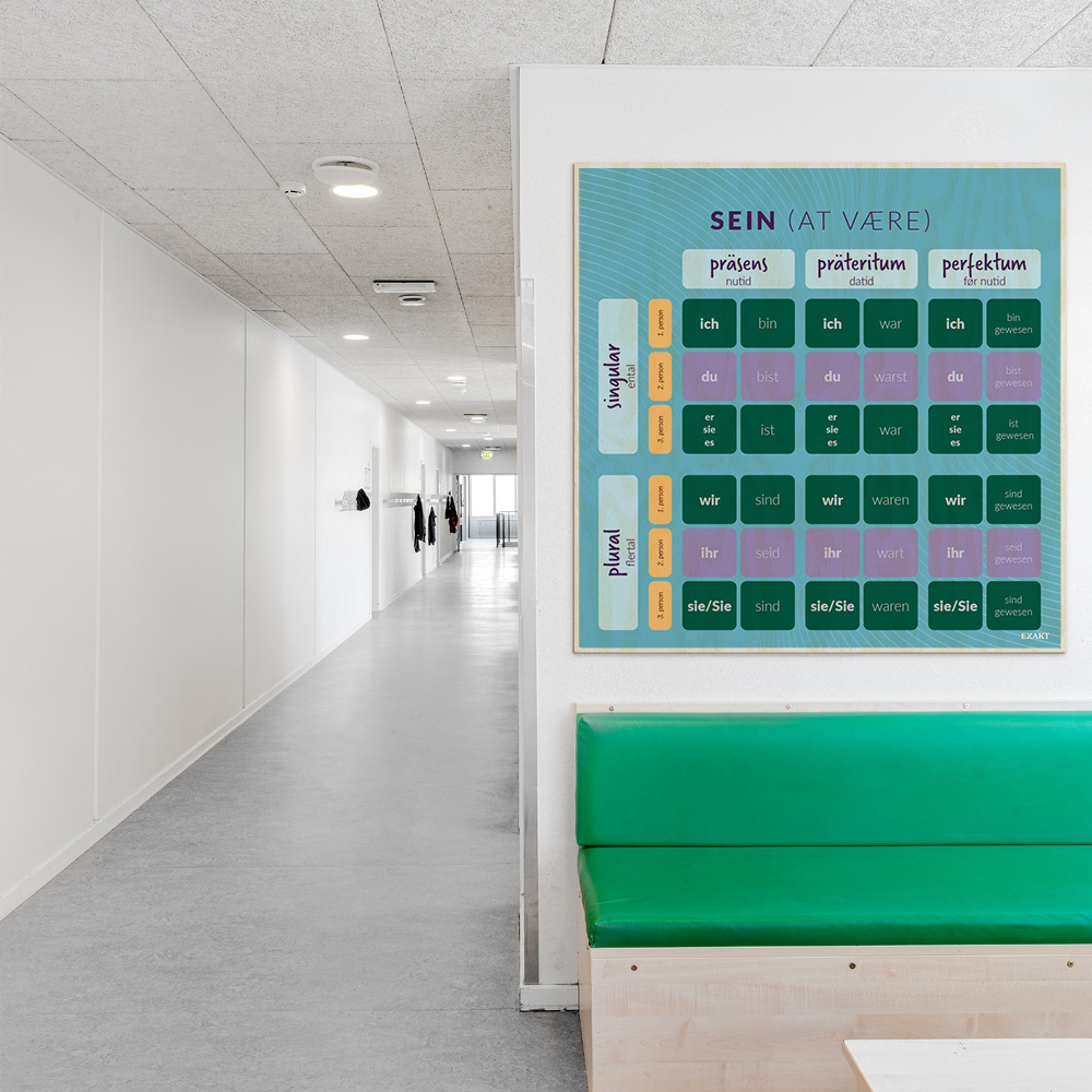 Læringsplade i træfiner med Sein i klasselokale