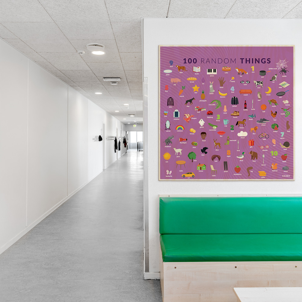 Læringsplade i træfiner med Ting til klasselokale