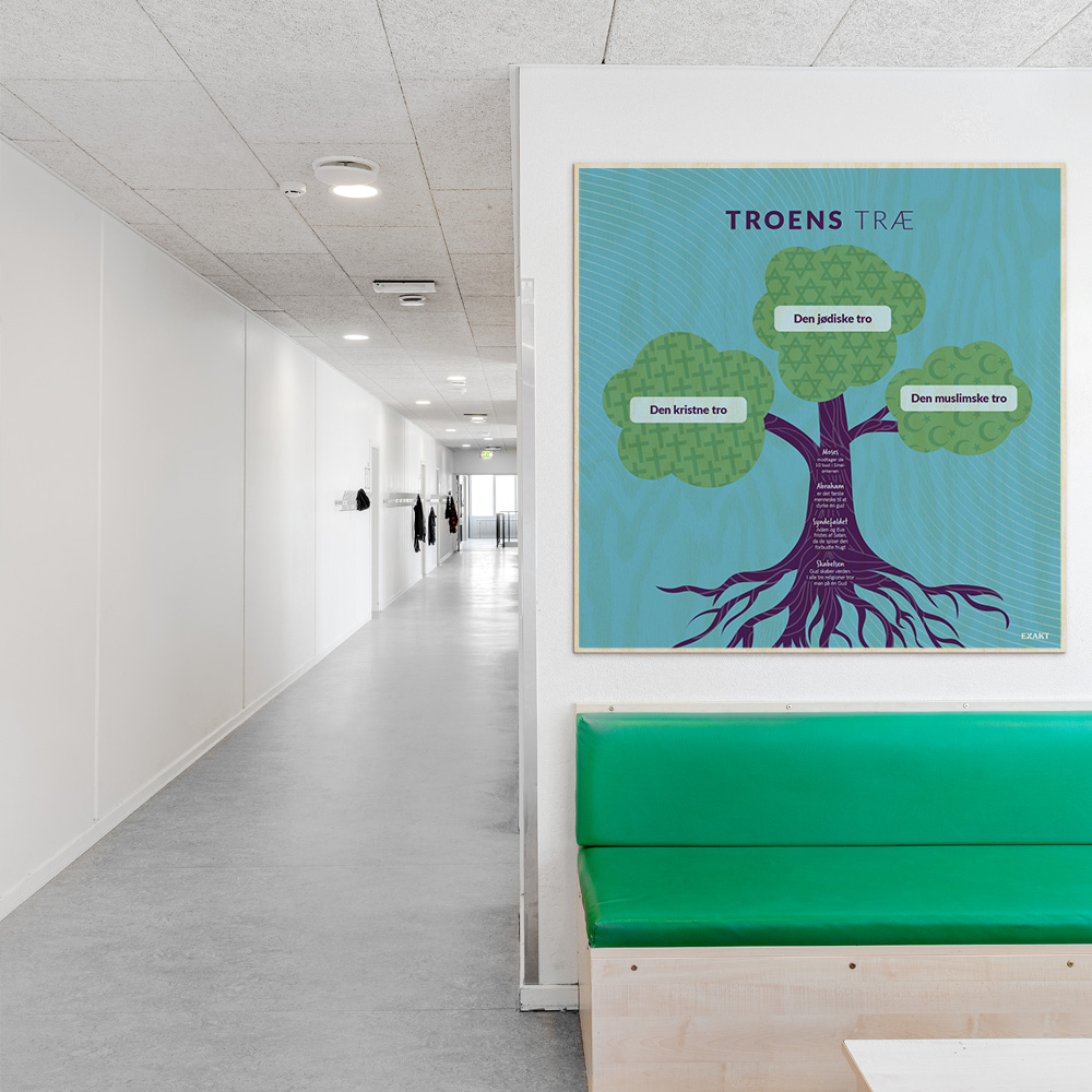 Læringsplade i træfiner med TroensTræ i klasselokale