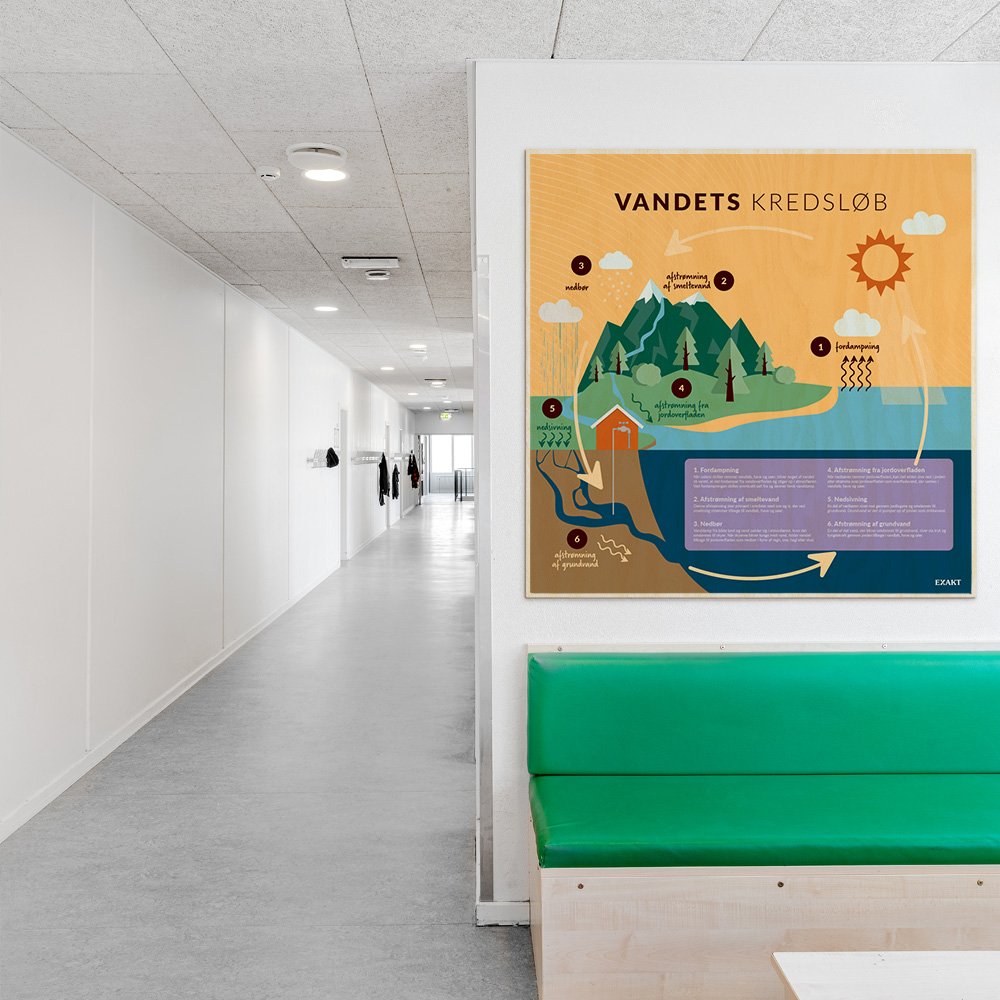 Læringsplade i træfiner med VandetsKredsløb i klasselokale