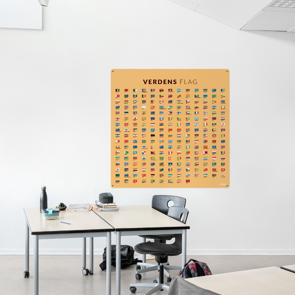 Læringsplade med VerdensFlag i klasselokale