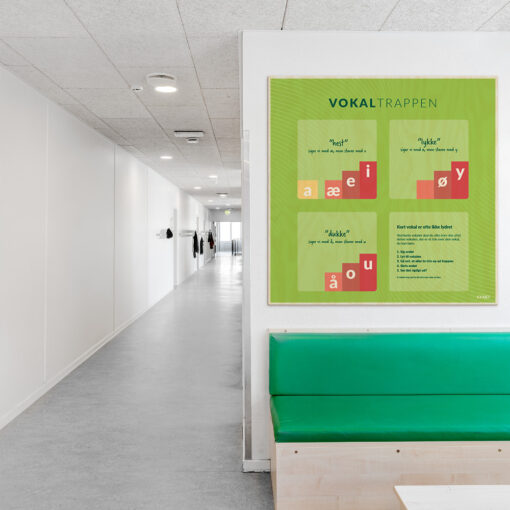 Læringsplade i træfiner med Vokaltrappe i klasselokale