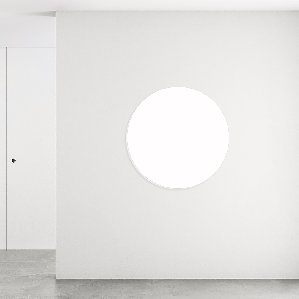 Rundt satin tavle i farven hvid