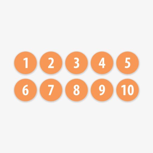 10 stk. gulvfolier med tallene 1-10 i orange