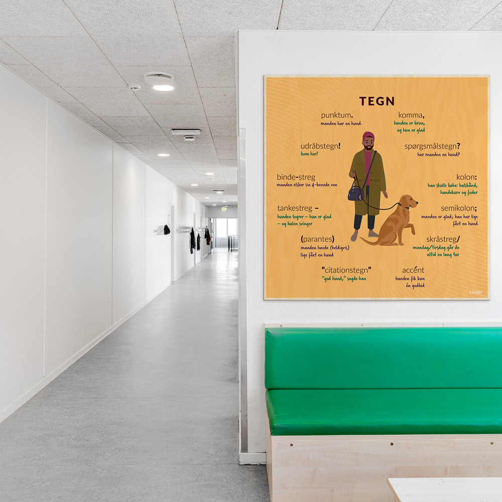 Læringsplade i træfiner med Tegnsætning i klasselokale