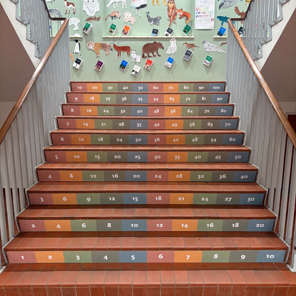 Trappetabel monteret på trappe i grundskole