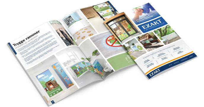 Mockup af katalog med vores visuelle løsninger til dagtilbud