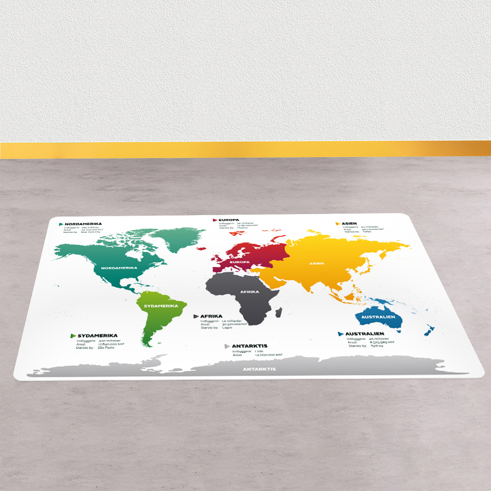 Verdenskort med masser info om lande og kontinenter til skolens geografitimer
